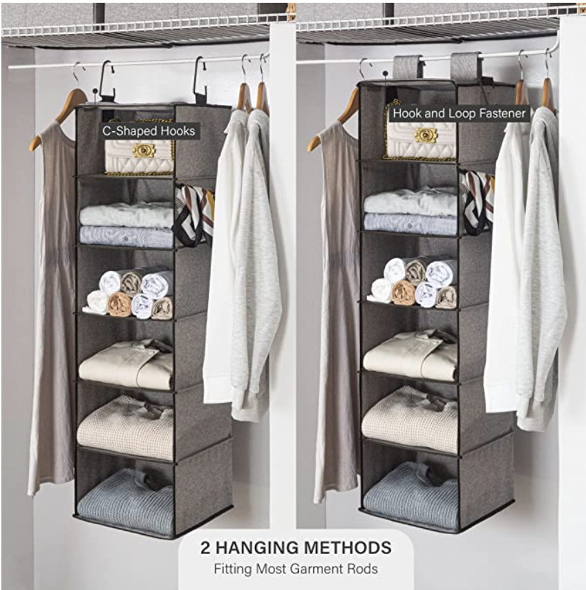 StorageWorks hanging closet organizer with multiple shelves